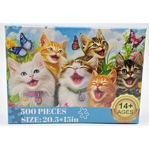 500 Piece Jigsaw Puzzle Kittens Laughing Anthropomorphic Butterflies 20.5" x 15"